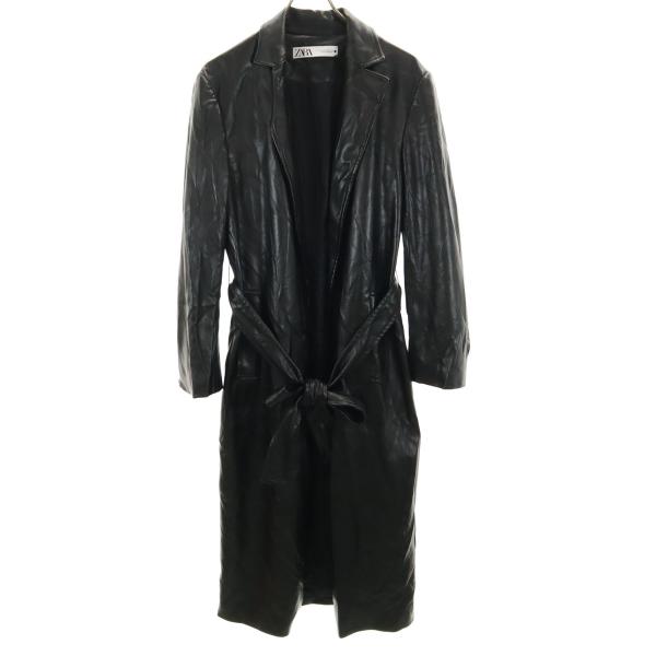 ZARA ザラ フェイクレザー ロングコート M ブラック レディース 古着 中古