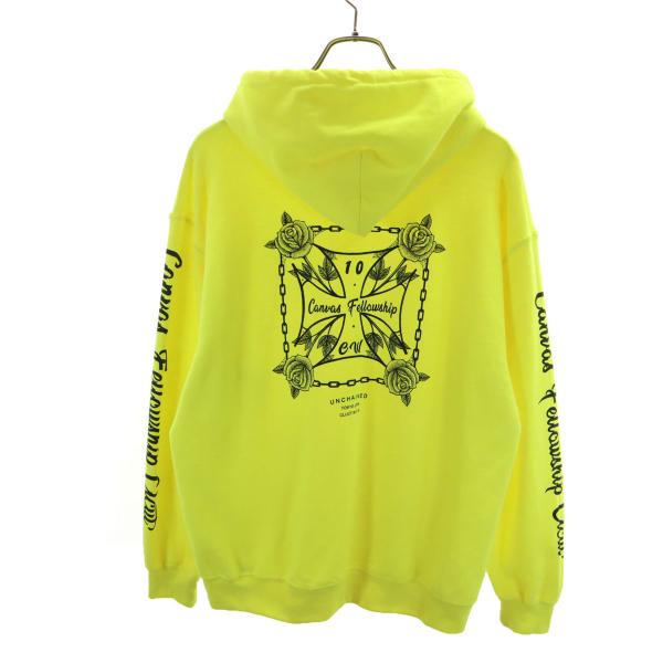 CLUCT クラクト バックプリント 長袖 スウェットパーカー M ネオンイエロー 裏起毛 メンズ ...