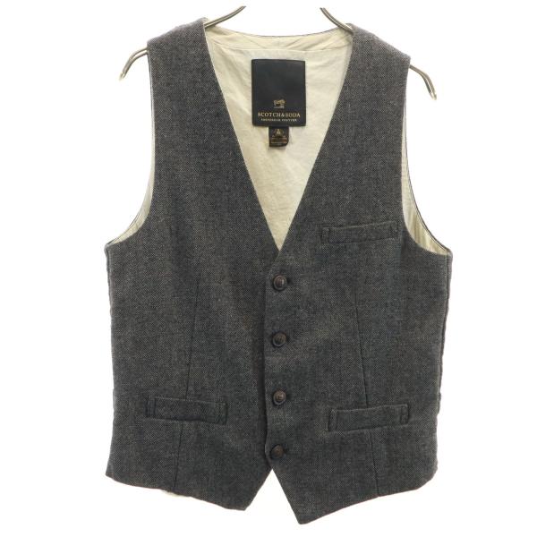 SCOTCH&amp;SODA スコッチアンドソーダ ヘリンボーン ジレベスト S グレー メンズ 古着 中...
