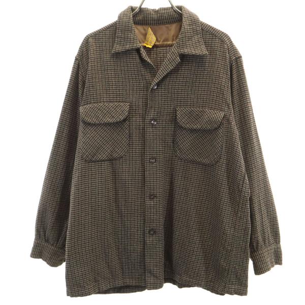 PENDLETON ペンドルトン 60s ヴィンテージ ハウンドトゥース柄 長袖 オープンカラー ウ...