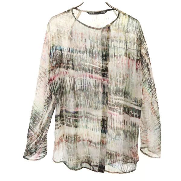 美品 ZARA BASIC ザラベーシック スペイン製 総柄 長袖 ブラウス M グレージュ シャツ...