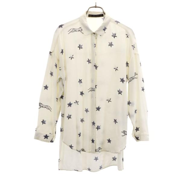 ZARA BASIC ザラベーシック スター柄 長袖 シャツ XS アイボリー 星 レディース 古着...