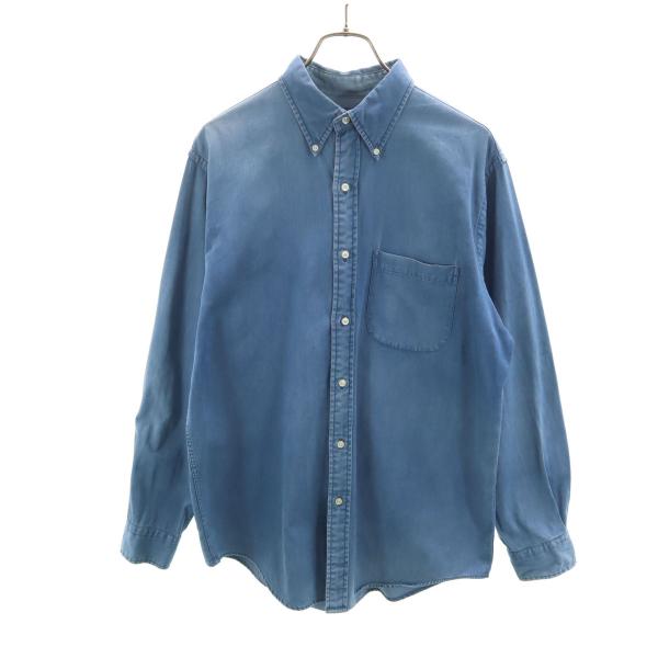 LANDS' END ランズエンド 長袖 シャンブレー ボタンダウンシャツ M ブルー メンズ 古着...