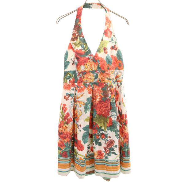 ZARA BASIC ザラベーシック 花柄 ホルターネック ミニワンピース M ホワイト系 レディー...