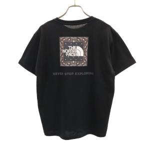 美品 THE NORTH FACE ノースフェイス バック バンダナスクエアロゴ 半袖 Tシャツ L ブラック NTW32446 アウトドア レディース 古着 中古