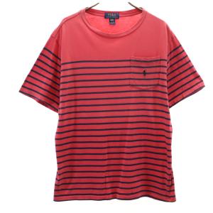 POLO RALPH LAUREN ポロラルフローレン ボーダー柄 半袖 Tシャツ XL（18-20） レッド系 ポケT キッズ 古着 中古