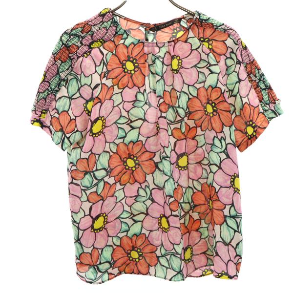 ZARA BASIC ザラベーシック 花柄 半袖 ブラウス XS マルチ プルオーバー レディース ...
