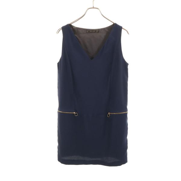 ZARA BASIC ザラベーシック ノースリーブ ミニワンピース S ネイビー レディース 古着 ...
