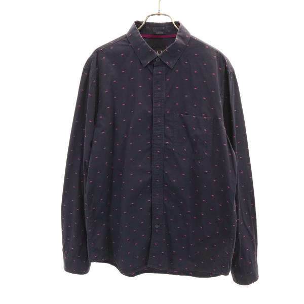 ARMANI EXCHANGE アルマーニエクスチェンジ 総柄 長袖 コットンシャツ L チャコール...