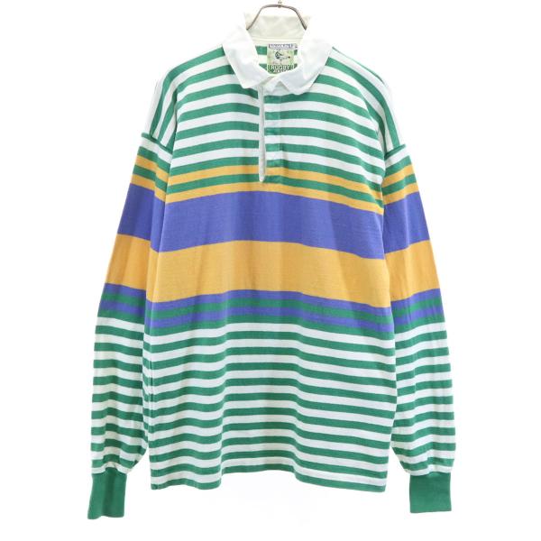 LANDS' END ランズエンド 80s ヴィンテージ ボーダー柄 長袖 ラガーシャツ XL メン...