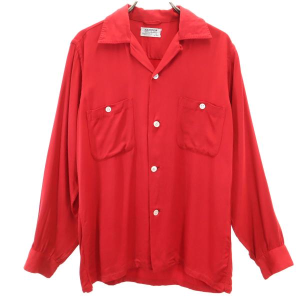 SKIPPER スキッパー 50s USA製 ヴィンテージ 長袖 オープンカラーシャツ S 赤 メン...