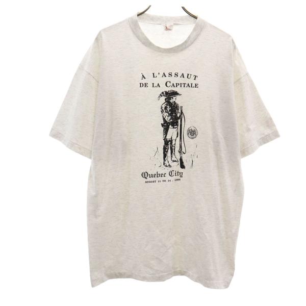 mod 90s オールド カナダ製 半袖 アート Tシャツ JUMBO ライトグレー シングルステッ...