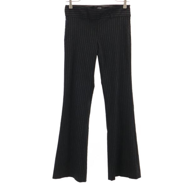ZARA BASIC ザラベーシック ストライプ柄 ブーツカットパンツ 2 ブラック ストレッチ レ...
