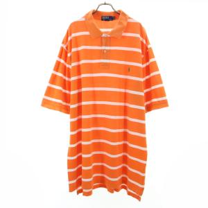 Polo by Ralph Lauren ポロバイラルフローレン ボーダー柄 半袖 ロング ポロシャツ 2XLT TALL オレンジ ビッグサイズ 鹿の子 メンズ 古着 中古