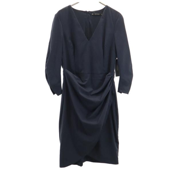未使用 ZARA BASIC ザラベーシック 7分袖 ミニワンピース M ネイビー レディース 古着...