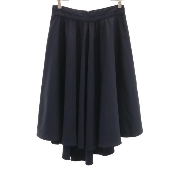 ZARA BASIC ザラベーシック ミモレ丈 フレアスカート M ネイビー レディース 古着 中古