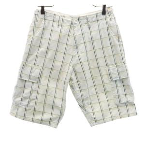 STUSSY ステューシー チェック柄 カーゴショートパンツ W30 ホワイト ハーフ メンズ 古着 中古