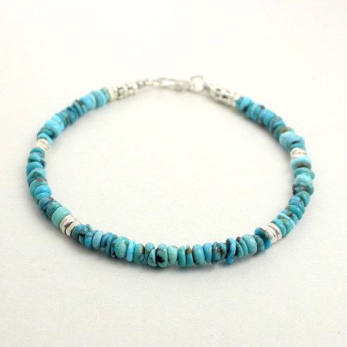カレンシルバー ターコイズ ４ｍｍ ブレスレット アクセサリー フックタイプ ワイヤー チップビーズ...
