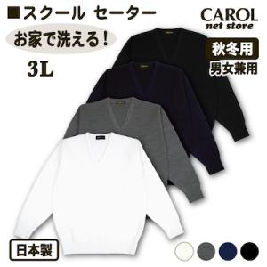 ニットセーター 秋冬用 スクールセーター 3L 制服 日本製 オフホワイト 杢グレー ネイビー ブラ...