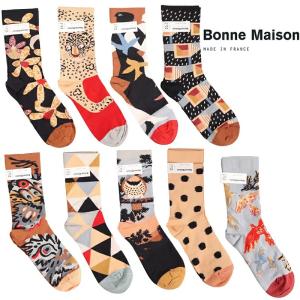 ボンヌメゾン ソックス Bonne Maison コットン 2023SS レディース メンズ 靴下 フランス 総柄 コットン 柄 SA 春夏 カラフル アニマル エジプトコットン｜carre-store