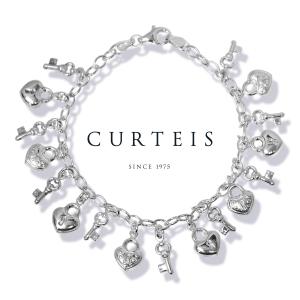 シルバーブレスレット ハート チェーン レディース キー 鍵 南京錠 ラッキーチャーム アクセサリー 英国ブランド Curteis