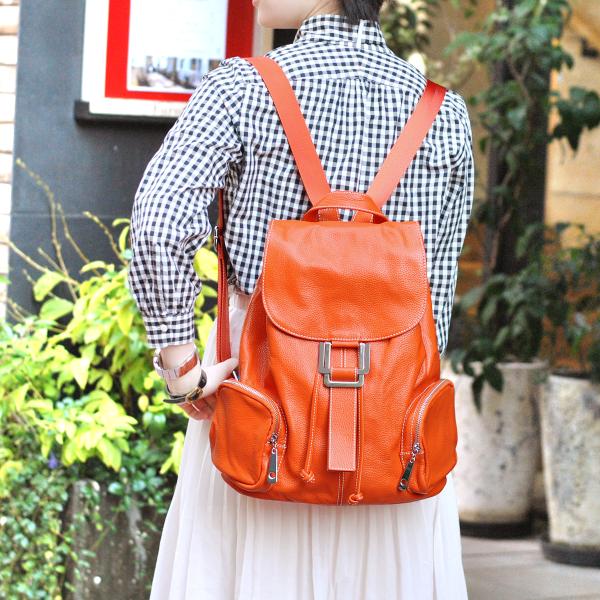 リュック レディース 人気 レザーリュックサック レディス シンプル おしゃれ オレンジ メンズ 通...