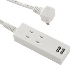 オーム電機 USBポート付電源タップ 2個口/2USB 1m HS-TU21PBT-W 00-4391