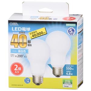 オーム電機 LED電球 E26 40形相当 広配光 昼白色 2個入 LDA5N-G AG53 2P 06-3298