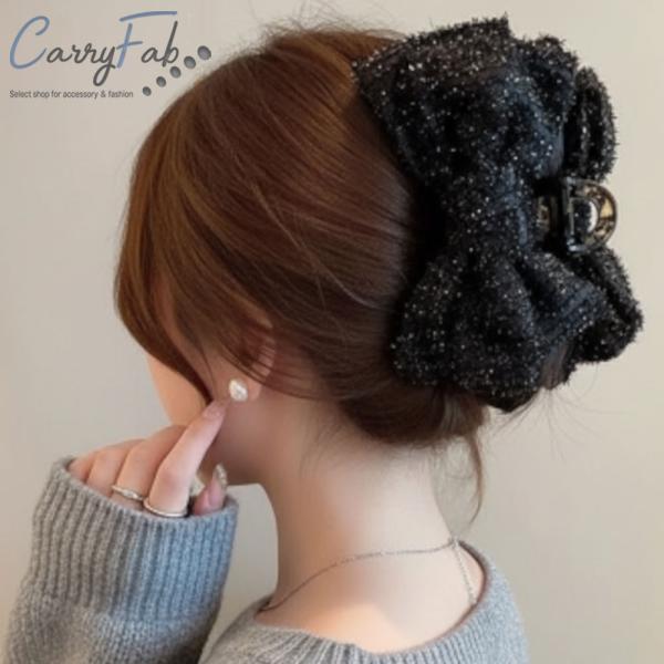 リボン ヘアクリップ バンスクリップ 大きめ まとめ髪 髪留め しっかり 簡単 大人 ヘアアレンジ ...