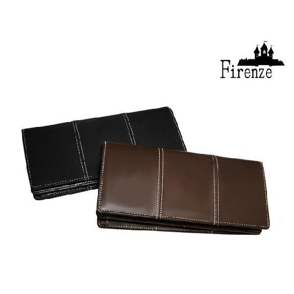 Firenze　本牛革　ビンテージ調ダブルホワイトライン長財布　メンズ　レディース