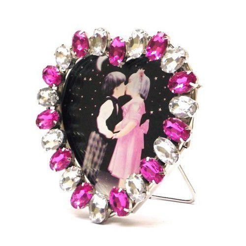 ラインストーンフォトフレーム　ピンクハート　写真立て　レディース