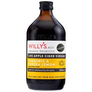 Willy's ACV オーガニック プロバイオティクス アップル サイダー ビネガー (ターメリック ＆ エウレカレモン入り) リンゴ酢 ドリンク 料理 ハニー ヴィネガー