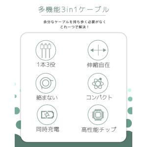 P倍!3in1 充電 ケーブル 急速 3A 急...の詳細画像3
