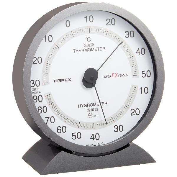 エンペックス気象計 温度湿度計 スーパーEX 温湿度計 置き掛け兼用 日本製 メタリックグレー EX...