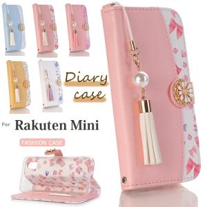 Rakuten mini ケース 手帳型 ピンクリボン 楽天 mini カバー マグネット フラワー スマホカバー 楽天ミニケース スマートフォン かわいい おしゃれ カード収納｜casedou