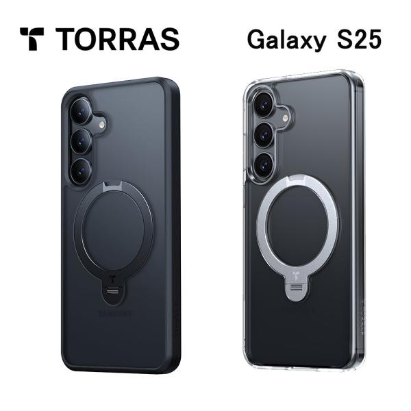 Torras - Ostand Spin for Galaxy S25 ケース 黒 クリア  半透明...