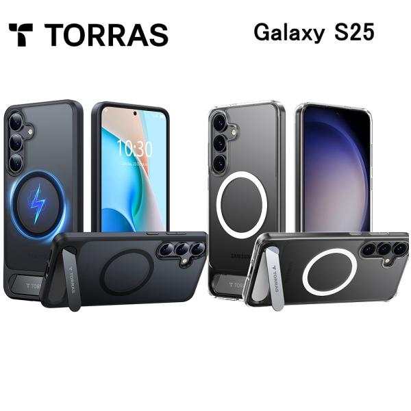 Torras - Pstand for Galaxy S25 ケース 黒 クリア  透明 耐衝撃 保...