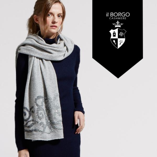 『IL BORGO カシミヤ100％ スパンコール刺繍ストール/SPANGLE EMBROIDERR...
