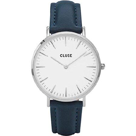 Cluse レディース La Boheme 38mm ブルーレザーバンド メタルケース クォーツ 白...