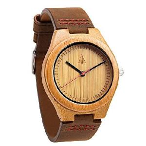 Treehut 木製腕時計 メンズ 本革ベルト ステンレススチールバックル 日本製クォーツ アナログ腕時計 ギフトボックス付き 竹製 男性用ギフトに最適,  並行輸入品