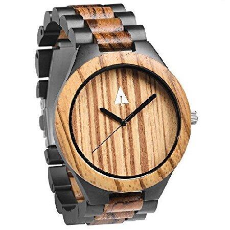 Treehut メンズ 木製 シルバー ステンレススチール プレミアム品質 腕時計 クォーツ アナロ...