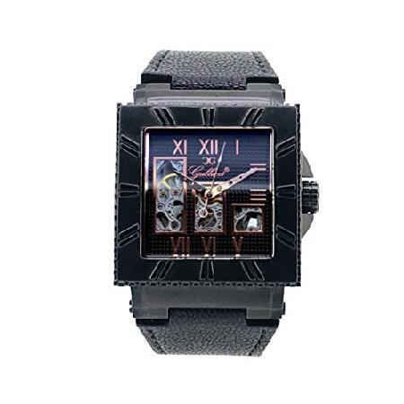 Gallucci ユニセックス正方形のローマ数字レザーバンドスケルトン自動腕時計 並行輸入品