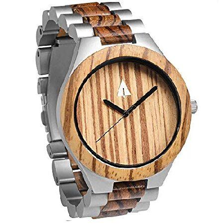 Treehut メンズ 木製 シルバー ステンレススチール 高品質 腕時計 クォーツ アナログ 腕時...