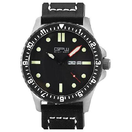 GPW ドイツ軍用チタン腕時計 デイデイト 200M W/Rサファイアクリスタル, ブラックレザース...