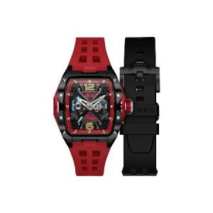 Nubeo Men's 46mm Space Davinci Automatic Limited Edition Crimson Black Watch with Silicon Strap NB-6078-02 並行輸入品