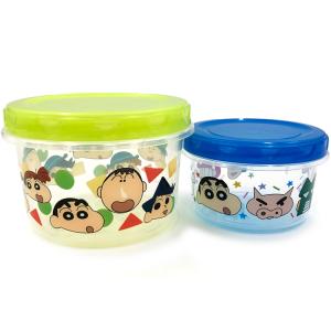 クレヨンしんちゃん ラウンドコンテナL&M なかよし パジャマ 082538 クレしん 弁当箱 保存容器 2個セット 日本製｜cast-shop