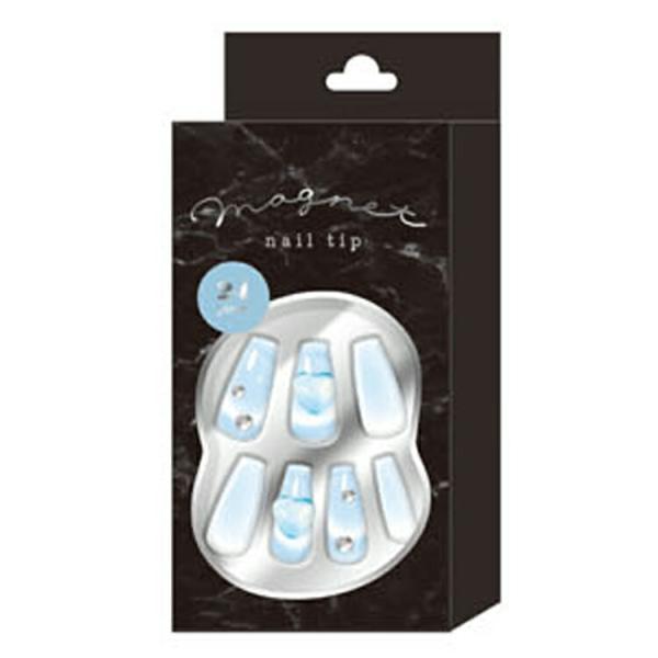 ベイビーブルー マグネットネイルチップ バレリーナ 963041 水光マグネットジェル ギャル爪ロン...
