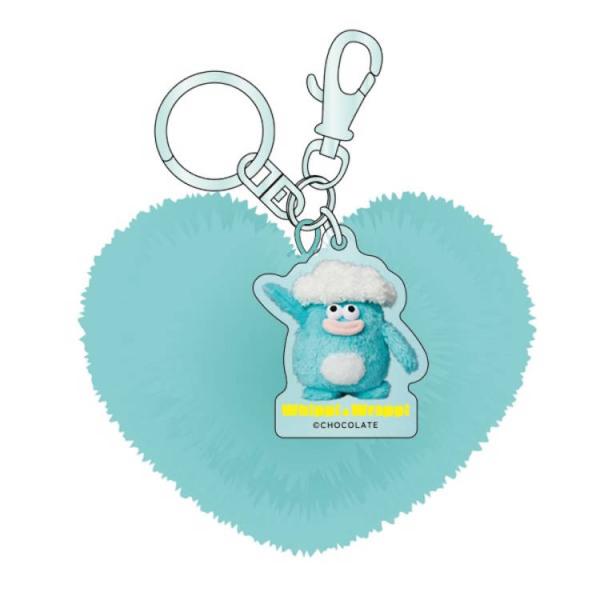 ホイッピ&amp;ラッピ ハート型ファーキーホルダー ミント アクリルパーツ付き アクセント カニカン キー...