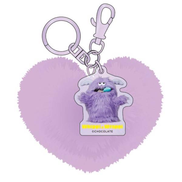 ホイッピ&amp;ラッピ ハート型ファーキーホルダー パープル アクリルパーツ付き アクセント カニカン キ...