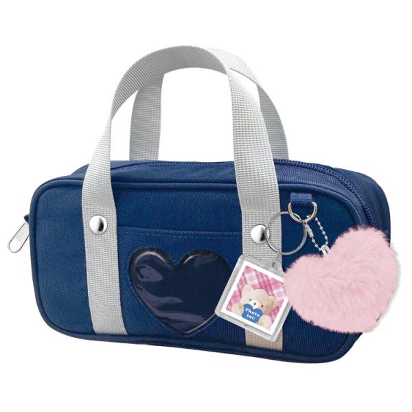 スクールBAG型 ペンポーチ ネイビー ふわふわファーチャーム フォトチャーム 031542